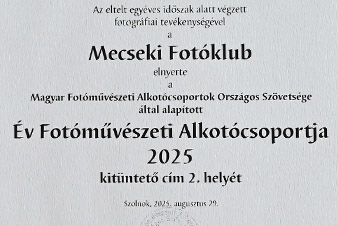 Az Év Fotóművészeti Alkotócsoportja 2025 2. helyezés